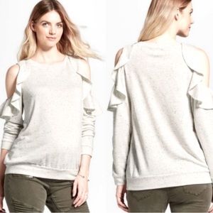 Isabel Maternity Ivory Spacedye Cold Shoulder Ruffle Sleeve Sweatshirt Small